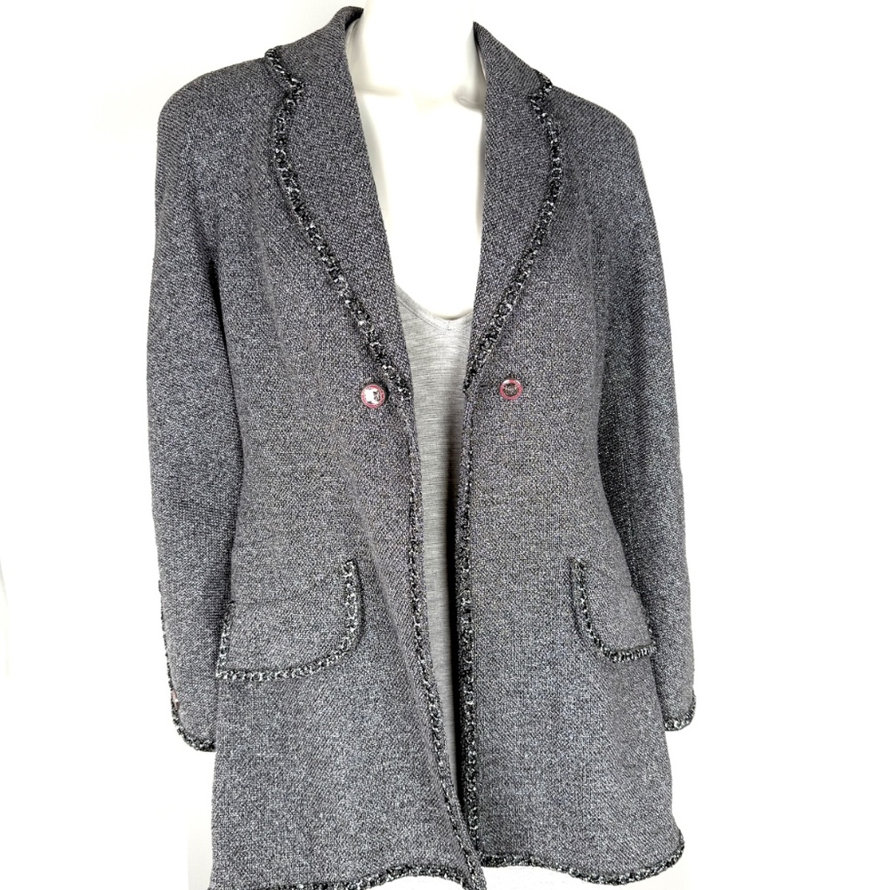 CHANEL Collared Runaway 2020 Black Gray Silver Long Tweed Coat Jacket - Picture 4 of 13